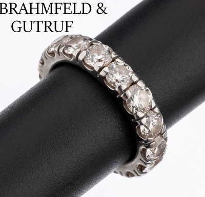 18 kt Gold BRAHMFELD & GUTRUF Brillant- Memoryring, WG 750/000, 16 Brillanten zus. ca. 5.60 ct feines Weiß/vs, RW 55, ca. 10.9 g