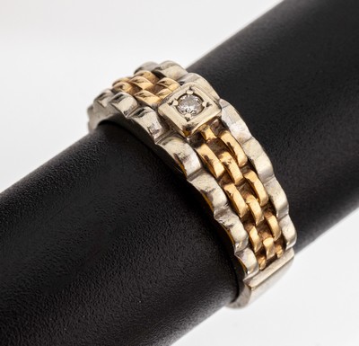 14 kt Gold Diamant Ring, WG/RoseG 585/000, ein Brillant ca. 0.03 ct Weiss/si, RW 59, ca. 5.5 g