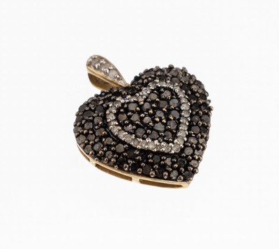 9 kt Gold Diamant-Anhänger, GG 375/000, Herzanhänger, schwarze und weisse Diamanten zus. ca. 2.50 ct, ca. 2.3 g