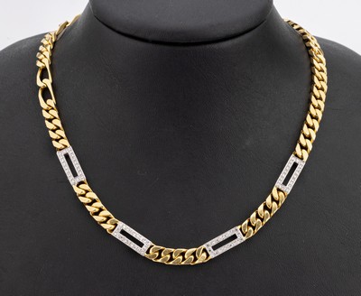 18 kt Gold Diamant-Collier, GG/WG 750/000, WG Zwischenglieder bes. mit insg. 160 8/8- Diamanten zus. ca. 0.80 ct Weiss/si, L. ca. 90 cm, endlos, ca. ...