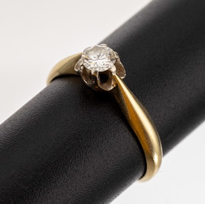 14 kt Gold Brillant-Ring, GG/WG 585/000, in WG gefasster Brillant ca. 0.25 ct Weiß/si, RW 52, ca. 2.1 g