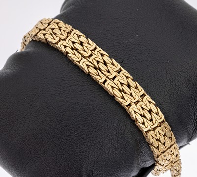 14 kt Gold Armband, GG 585/000, 3-rhg. Königskettenmuster, L. ca. 20.5 cm, ca. 45.6 g