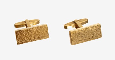Paar 14 kt Gold Manschettenknöpfe, GG 585/000, rechteckig, Oberfläche strukturiert, ca. 12.1 g