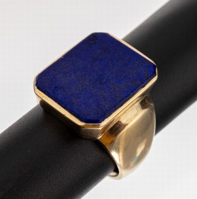 14 kt Gold Lapislazuli-Ring, GG 585/000, 8-eckige Lapislazuli Platte ungrav., RW 59, ca. 20.6 g, schwere Qualität