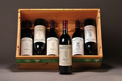 Chateau Marquis de Terme, 5x 1990 9x 1993 7x 1994, Margaux, Grand Cru Classe, je ca. 750ml, 12,5%Vol. in 3 orig. Holzkisten