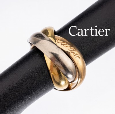 18 kt Gold CARTIER Ring, GG/RG/WG 750/000, Trinity-Serie, RW 52, ca. 15.2 g, sign., mit orig. Box und Umkarton