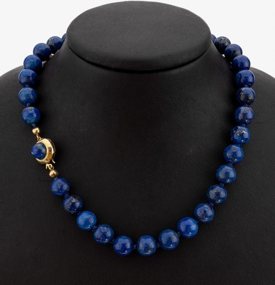 Lapislazuli-Collier mit 14 kt Gold Schliesse, GG 585/000, Lapislazulikugeln, D. ca. 10 mm, Steckverschluss, L. ca. 74 cm