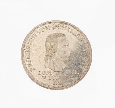 5 Mark Silbermünze, Deutschland 1955, zum 150. Todestag Friedrich von Schiller