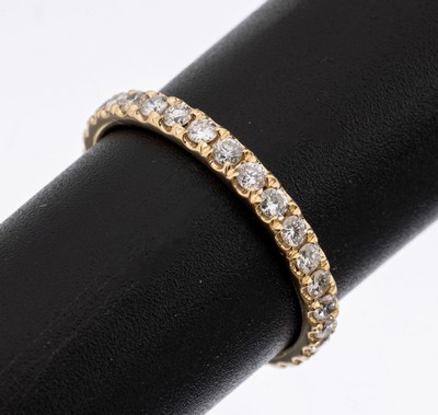 14 kt Gold Brillant-Memoryring, GG 585/000,Brillanten zus. ca. 0.87 ct feines Weiß -Weiß/vs-si, RW 58, ca. 2.1 g