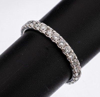 14 kt Gold Brillant-Memoryring, WG 585/000,Brillanten zus. ca. 1.11 ct feines Weiß -Weiß/vs-si, RW 57, ca. 2.2 g