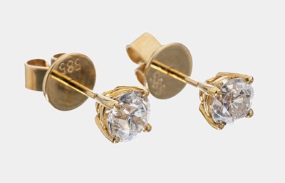 Paar 14 kt Gold Diamant-Ohrstecker, GG 585/000, 2 Altschliffdiamanten zus. ca. 1.38 ct Weiß/si