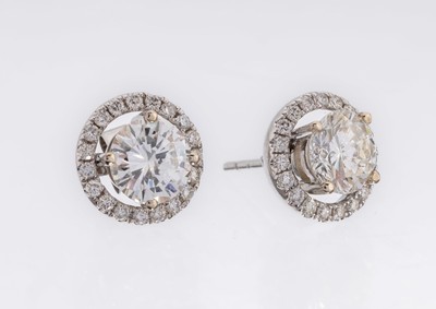 Paar 18 kt Gold Brillant-Ohrstecker, GG 750/000, 2 Brillanten zus. ca. 1.70 ct Weiß/lr-vs, abnehmbarer Kranz aus Brillanten zus. ca. 0.31 ct ...