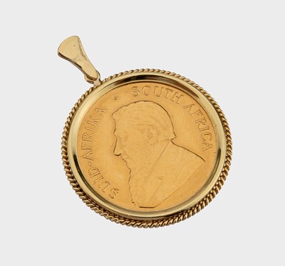 18 kt Gold Münzanhänger, GG 750/000, lose gefasste Goldmünze, 1/2 Krügerrand, Südafrika,1994, schlichte Rahmung mit Kordelrand, ca. 20.8 g