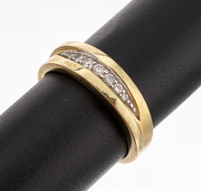 14 kt Gold Brillant-Ring, GG 585/000, 7 Brillanten in rhod. Fassung ca. 0.18 ct (grav.) Weiss/si, RW 59, ca. 6.2 g