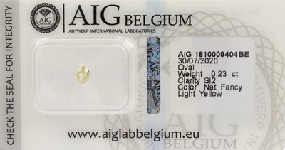 Loser ovalfacett. Diamant 0.23 ct natural fancy light yellow/si 2, AIG Report 07/20