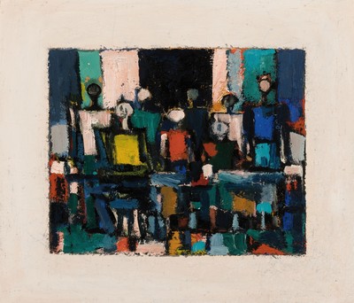 walter Klose, 1921 Jägerndorf-2003 München, "Studie zu einer Knabengruppe" so verso betitelt, 1959, Öl/Lwd/Karton, verso signiert und ...