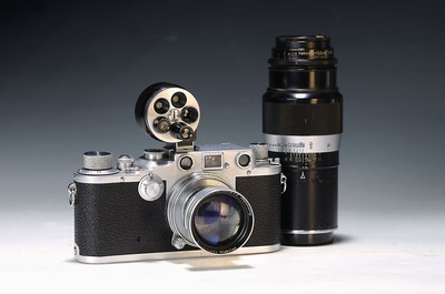 Leica Kamera IIIc , Nr. 385610, Bj. 1942, mit Summitar 50mm 1:2, mit starkem Glaspilz befall, Blendenring schwergängig, dazu Leitz Hector 1:4.5, ...