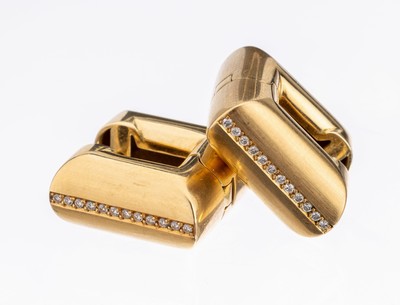 Paar 18 kt Gold Brillant Ohrcreolen, GG 585/000, 24 Brillanten zus. ca. 0.12 ct Weiß/si, L. ca. 1.5 cm, ca. 19.7 g