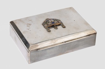 Deckeldose, 800er Silber, Österreich, um 1900, schlichtes Design, Deckel mit aufgelegter Ungarischen Krone, mit Email, verg., innen ...