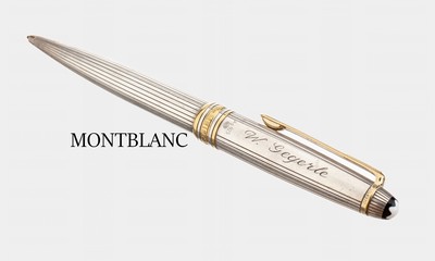 MONTBLANC Kugelschreiber, Korpus 925er Silber, gerillt, Monturen Metall verg., L. ca.13.5 cm