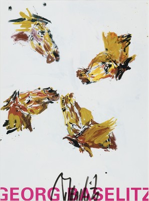 Georg Baselitz, geb. 1938, Mal vier, Farboffset von 2003, handsigniert, ca. 40x30cm, PP, u.Gl., R. ca. 51x41cm