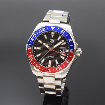 TAG HEUER Aquaracer GMT Calibre 7 Herrenarmbanduhr in Stahl Referenz WAY201F, Schweiz um 2020, Automatik, orig. Gliederband inkl. Faltschl., Boden u. ...