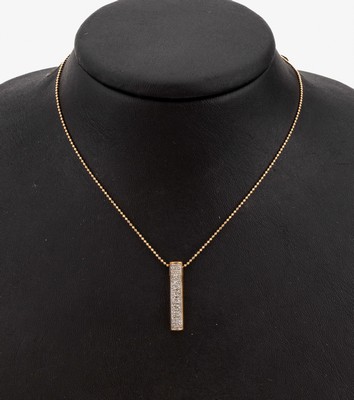 8 kt Gold Diamant-Anhänger, GG 333/000, länglicher Stab mit kl. 8/8-Diamanten, an Kugelkette, GG 585/000, L. ca. 43 cm, Federringschliesse, ca. ...
