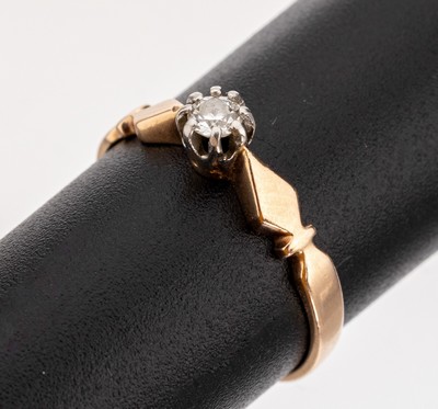 14 kt Gold Jugendstil Diamant-Ring, GG 585/000 und Platin gepr., um 1900, Altschliffdiamant ca. 0.08 ct Weiss/si, ca. 1.5g, RW 51, zierlich