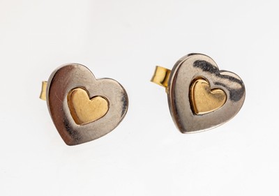 Paar 18 kt Gold Ohrstecker "Herz", GG/WG 750/000, ca. 4.2 g