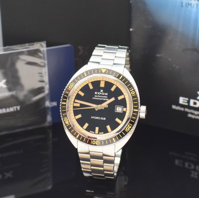 EDOX Hydro-Sub 1965 auf 500 Stück limitierte Herrenarmbanduhr in Stahl/Stahlband Referenz 80128, Schweiz um 2020, Automatik, Band m. dopp. ...