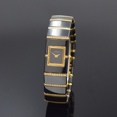 RADO Diastar Diaqueen Damenarmbanduhr mit Diamanten Referenz 963.04.10.3, Schweiz um 2000, quarz, Keramik/GG 750/000 kombiniert, orig. Gliederband m. ...