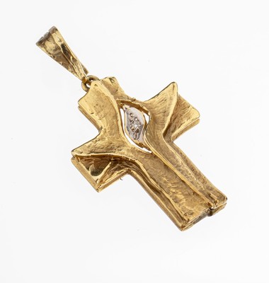 14 kt Gold Kreuzanhänger, GG 585/000, abstrakte Gestaltung, 1 kl. in WG gefasster Brillant, ca. 3.5 x 1.9 cm, Clipöse, ca. 4.2 g