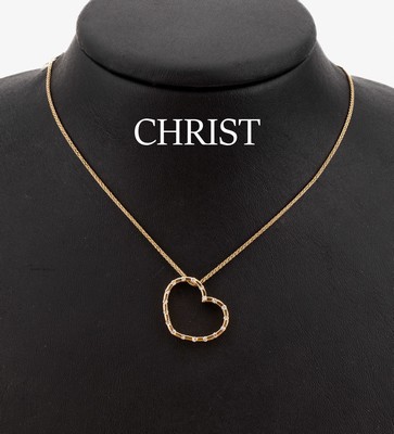 14 kt Gold CHRIST Brillant Anhänger "Herz", GG 585/000, 18 Brillanten zus. ca. 0.12 ct Weiss/si, an Kette, L. ca. 46 cm, Karabiner- ...