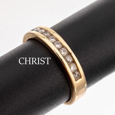 14 kt Gold CHRIST Brillant Ring, GG 585/ 000, 10 Brillanten zus. ca. 0.25 ct Weiss/si-p,RW 56, ca. 3.8 g, sign.