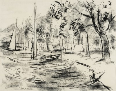 Heinrich Herzog, 1891-1971, Lido von Ascona, Kohlezeichnung von 1953, links unten signiert, ca. 48x61cm, PP, u.Gl., R. ca. 67x 78cm