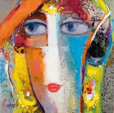 Abbas Al Mosawi, geb. 1952 Bahrain, Schüler vom Ahmed Baqer, Öl/Lwd, abstrakter Kopf, sign., dat., ca. 70x70 cm