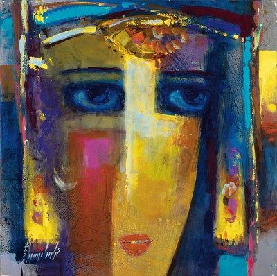 Abbas Al Mosawi, geb. 1952 Bahrain, Schüler vom Ahmed Baqer, Öl/Lwd, abstrakter Kopf, sign., dat., ca. 70x70 cm