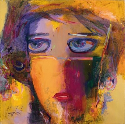 Abbas Al Mosawi, geb. 1952 Bahrain, Schüler vom Ahmed Baqer, Öl/Lwd, abstrakter Kopf, sign., dat., ca. 70x70 cm