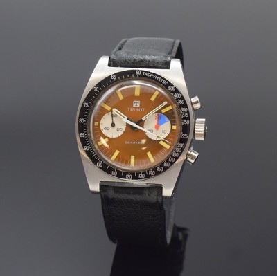 TISSOT Seastar Herrenchronograph in Stahl, Schweiz um 1969, Handaufzug, orig. Tissot Lederband m. Dornschl., Lünette m. Tachymeterskala, schönes ...