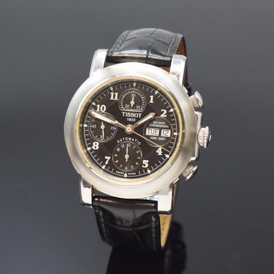 TISSOT Armbandchronograph in Stahl, Schweiz um 2000, Automatik, beids. vergl. Geh., Boden aufgedr., schwarz. Zifferbl. m. strukturiertem Zentrum, ...
