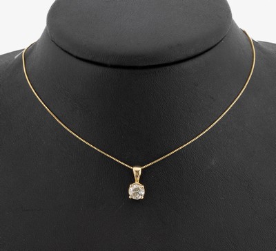 14 kt Gold Brillant-Anhänger, GG 585/000, Brillant ca. 0.82 ct l.get.Weiß-get.(J-K)/si2,an Kette, L. ca. 42 cm, Federringschließe, mitGWLAB ...