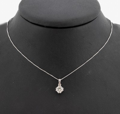 14 kt Gold Brillant-Anhänger, WG 585/000, Brillant ca. 0.71 ct Weiß-l.get.Weiß(H-I)/si2,an Kette, L. ca. 42 cm, Federringschließe, GWLAB ...