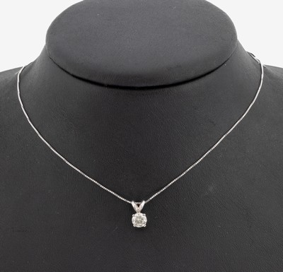 14 kt Gold Brillant-Anhänger, WG 585/000, Brillant ca. 0.62 ct Weiß-l.get.Weiß(H-I)/si2,an Kette, L. ca. 42 cm, Federringschließe, GWLAB ...