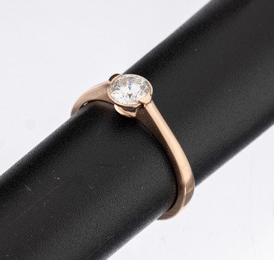 14 kt Gold Brillant-Ring, RoseG 585/000, Brillant ca. 0.50 ct hochfeines Weiß-feines Weiß(E-F)/si, RW 54, GWLAB Expertise anbei, ca. 2.5 g