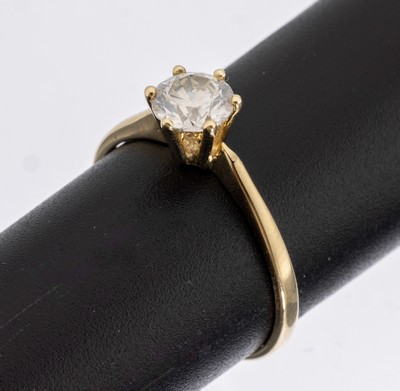 14 kt Gold Brillant-Ring, GG 585/000, Brillant ca. 0.82 ct l.get.Weiß(J)/vs2, RW 57,ca. 2 g, AIG Expertise anbei