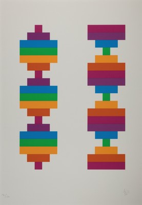 Max Bill, 1908 Winterthur-1994Berlin, Farbserigraphie "Endlose Treppe", 1990, handsigniert, Ed. 104/150, Blatt 84x59 cm, unter Glas 87x62 ...
