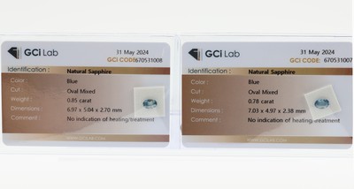 Lot 2 lose Saphire, ovalfacett., 1 x 0.78 ct, 1 x 0.85 ct, jeweils eingeschweisst, GCi Lab Expertise, keine Anzeichen von Farb- und Hitzebehandlung