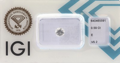 Loser Brillant, 0.59 ct hochfeines Weiss(E)/vs2, eingeschweisst, IGI-Expertise