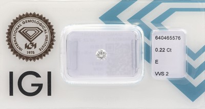 Loser Brillant, 0.22 ct, hochfeines Weiss(E)/vvs2, eingeschweisst, mit IGI-Expertise