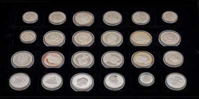 Münzsatz "130 Jahre Deutsche Mark 1871-2001", 925er Silber, 29 Münzen aus verschiedenen Zeiten, Nachprägungen von 2001-2003, in gr. ...